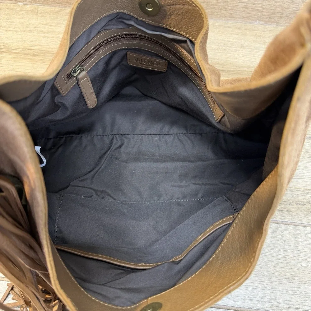 Vilenca Holland Suede Slouchy Hobo Shoulder Bag Brown Boho Whipstitch Tassel